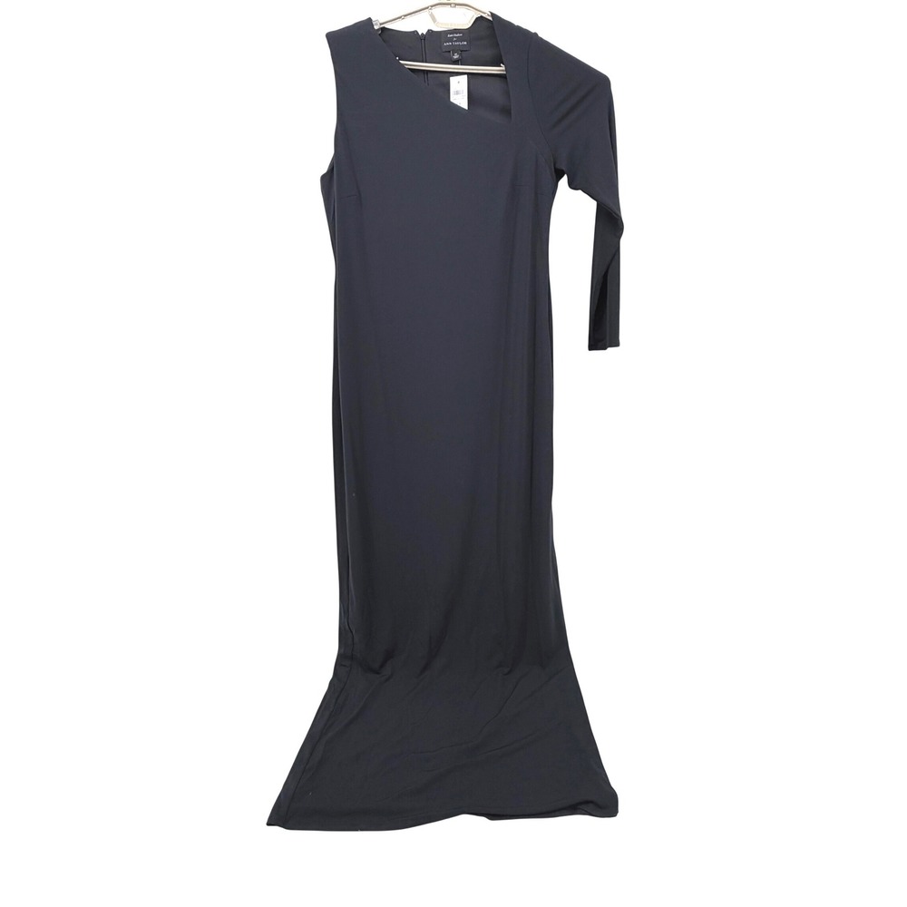 Kate Hudson Ann Taylor Dress Women‎ 14 Black NEW One Shoulder Maxi Long Sleeve